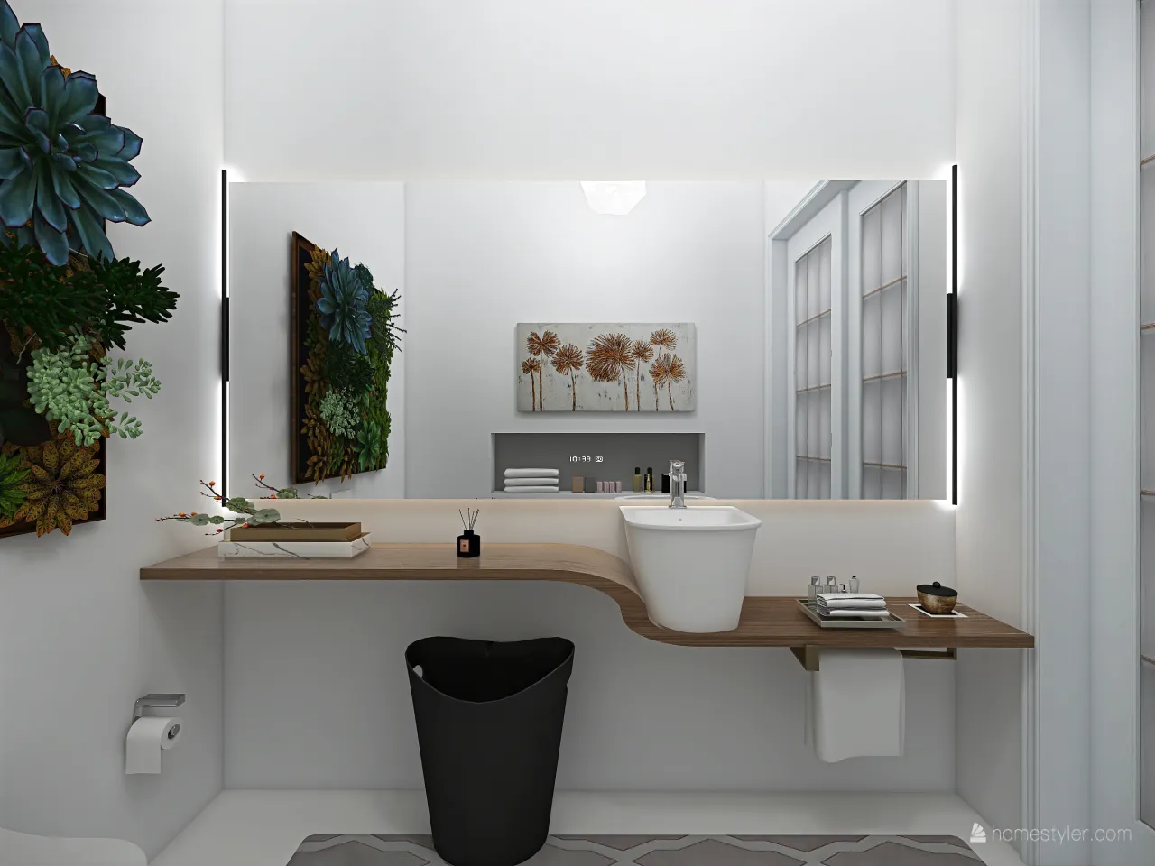 Contemporary Scandinavian WabiSabi White Grey Bathroom 3d design renderings