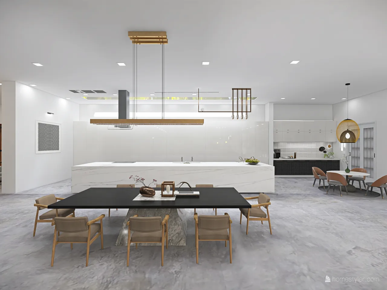 Contemporary Scandinavian WabiSabi White Grey LivingDiningRoom 3d design renderings