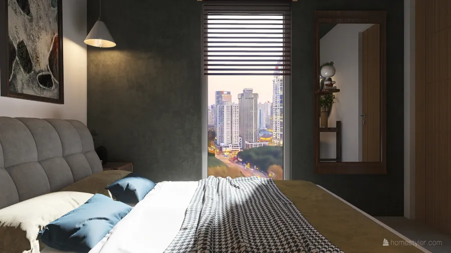 Modern WoodTones EarthyTones Bedroom 3d design renderings