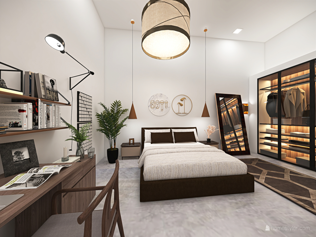 Contemporary Scandinavian WabiSabi White Grey Bedroom 3d design renderings