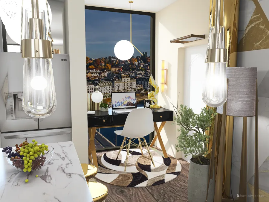 The golden Apartment 3d design renderings