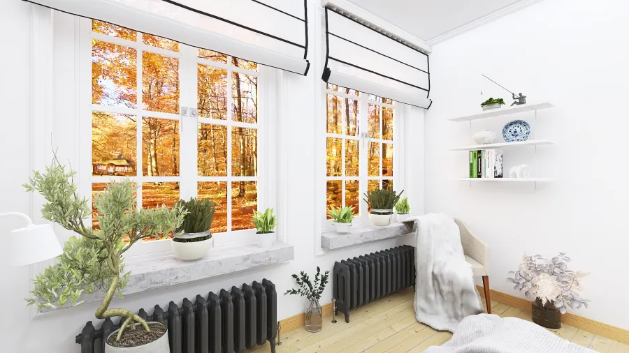 Scandinavian Bohemian White WarmTones WoodTones Bedroom 3d design renderings