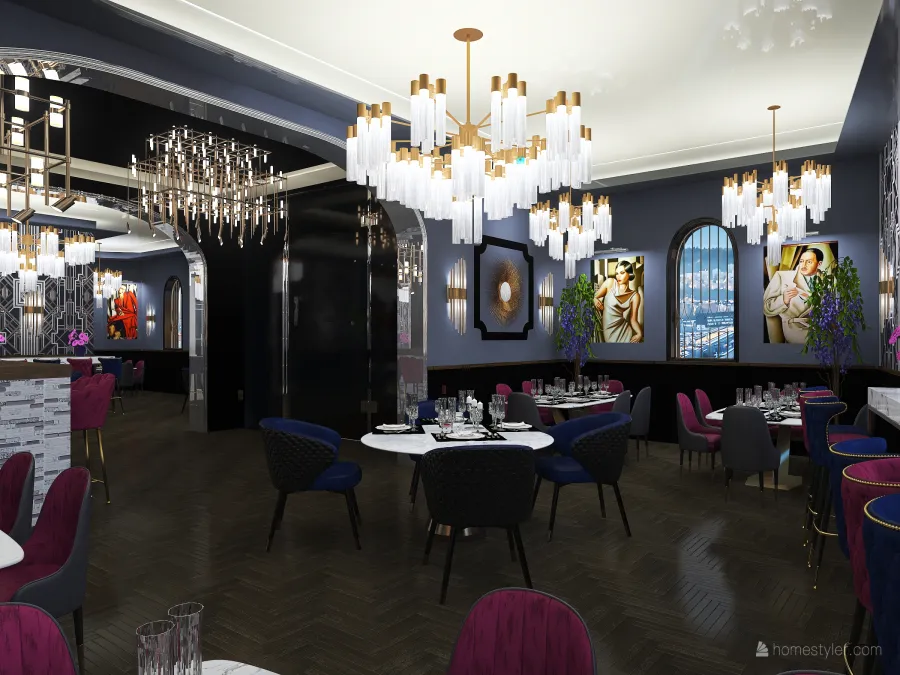Modern StyleOther #HSDA2020Commercial - Le Fanfaron - New Art Deco Restaurant ColdTones Black Blue Purple 3d design renderings