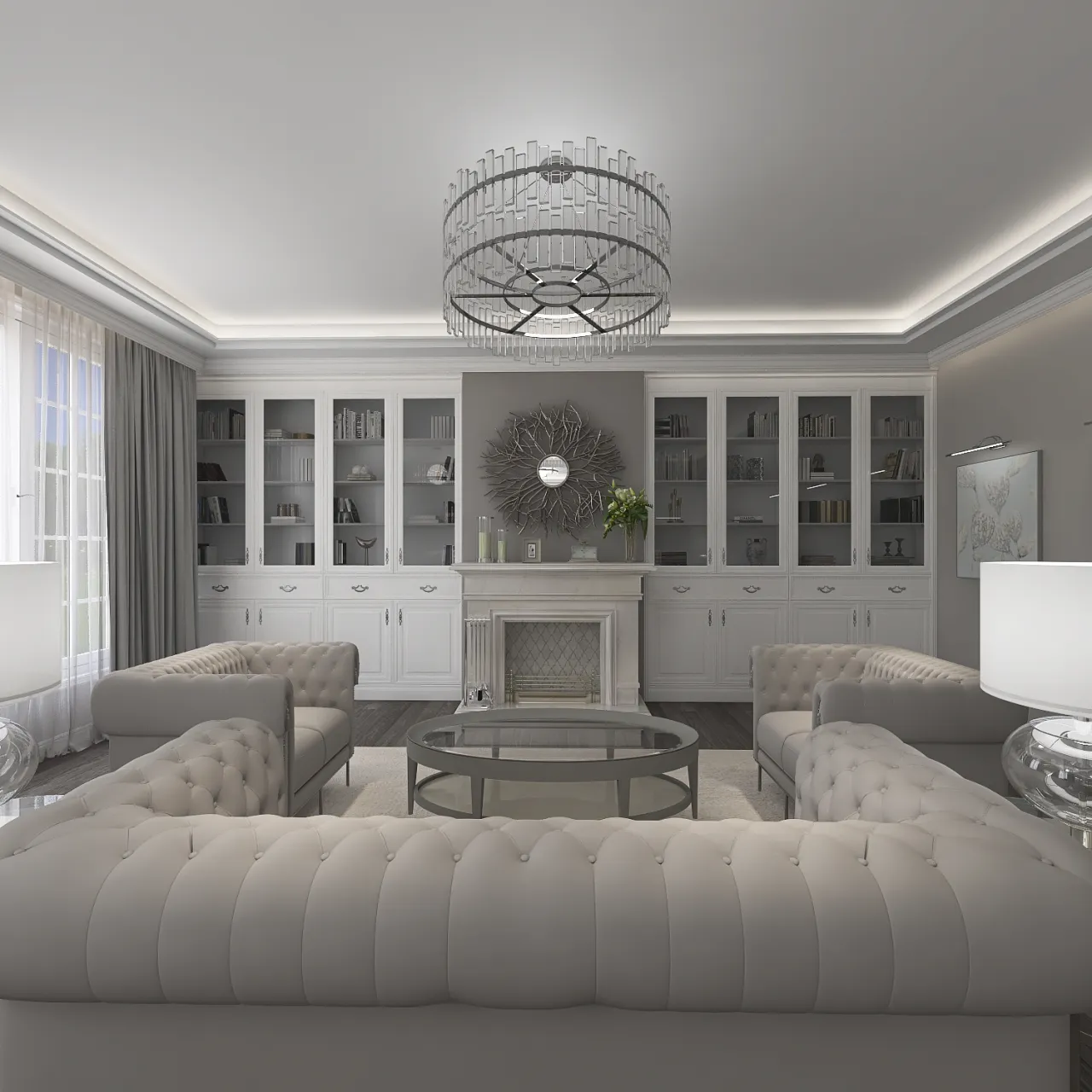 Traditional Neoclassical living room #MK White Grey 3d design renderings