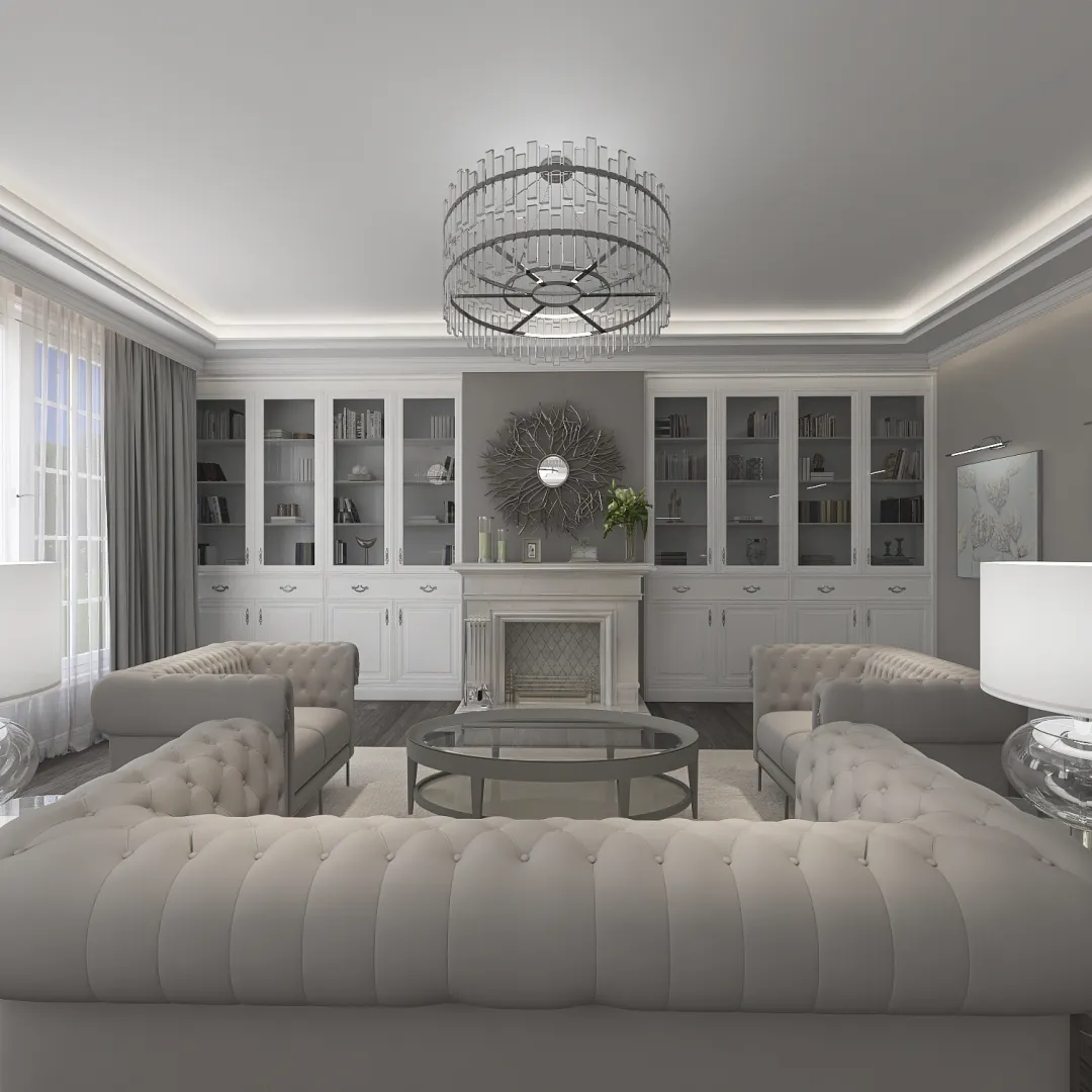 Traditional Neoclassical living room #MK White Grey 3d design renderings