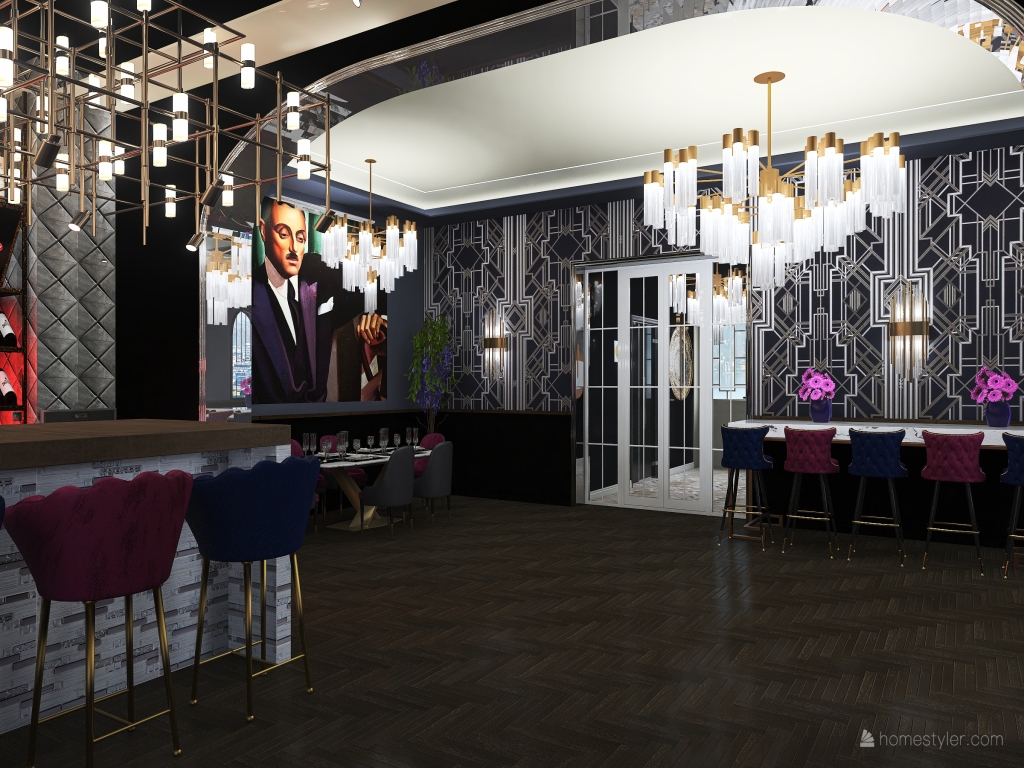 Modern StyleOther #HSDA2020Commercial - Le Fanfaron - New Art Deco Restaurant ColdTones Black Blue Purple 3d design renderings