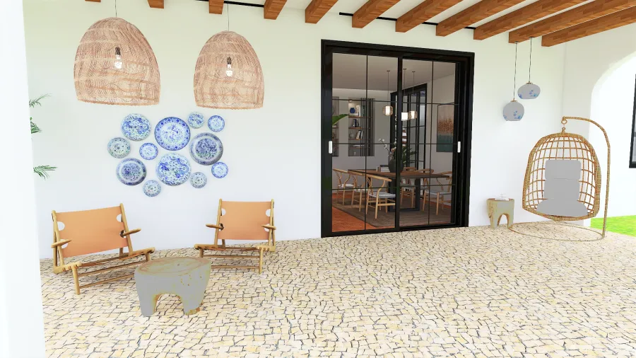 Mediterranean Bohemian WarmTones Courtyard 3d design renderings