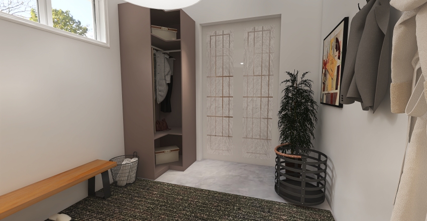Contemporary Scandinavian WabiSabi White Grey Mud  Room 3d design renderings