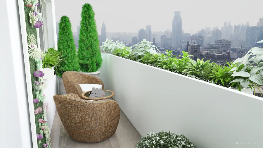 Modern Bohemian White WoodTones Terrace 3d design renderings