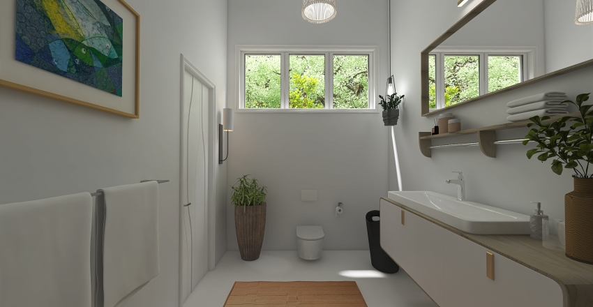 Contemporary Scandinavian WabiSabi White Grey Kids  Bathroom 3d design renderings