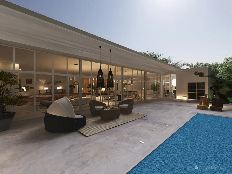Contemporary Scandinavian WabiSabi White Grey 0utdoor/Pool 3d design renderings