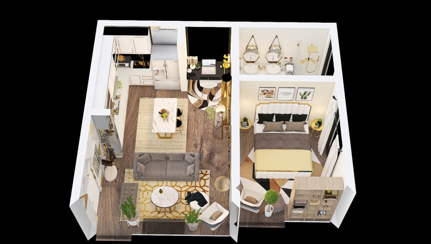 The golden Apartment 3d design picture 49.26
