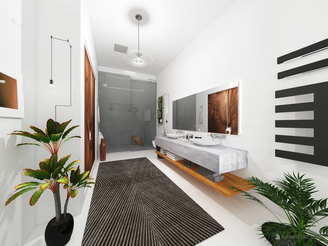 Contemporary Scandinavian WabiSabi White Grey MasterBathroom 3d design renderings