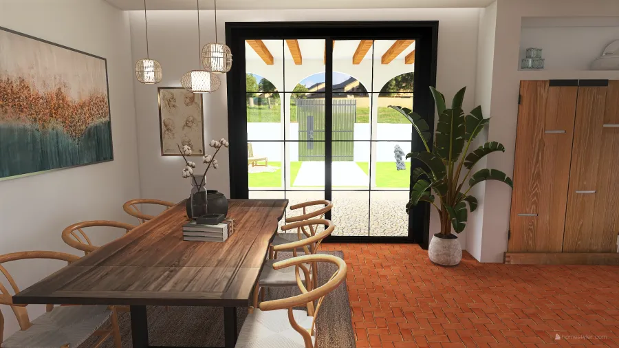 Mediterranean Bohemian WarmTones Dining Room 3d design renderings
