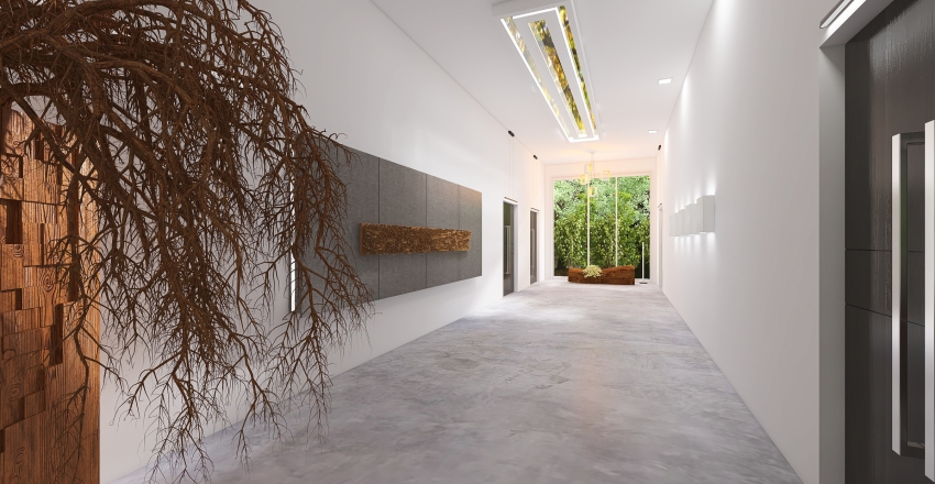 Contemporary Scandinavian WabiSabi White Grey Hallway 3d design renderings