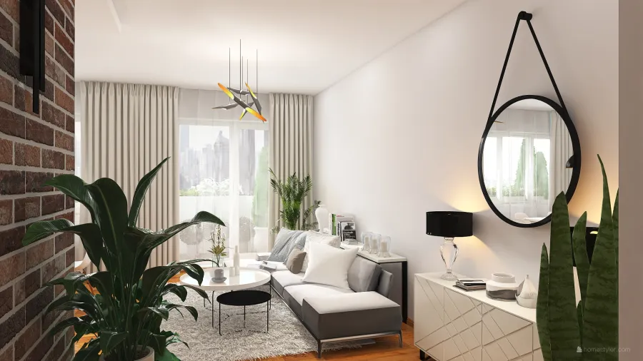 Modern Bohemian White WoodTones Living and Dining Room 3d design renderings