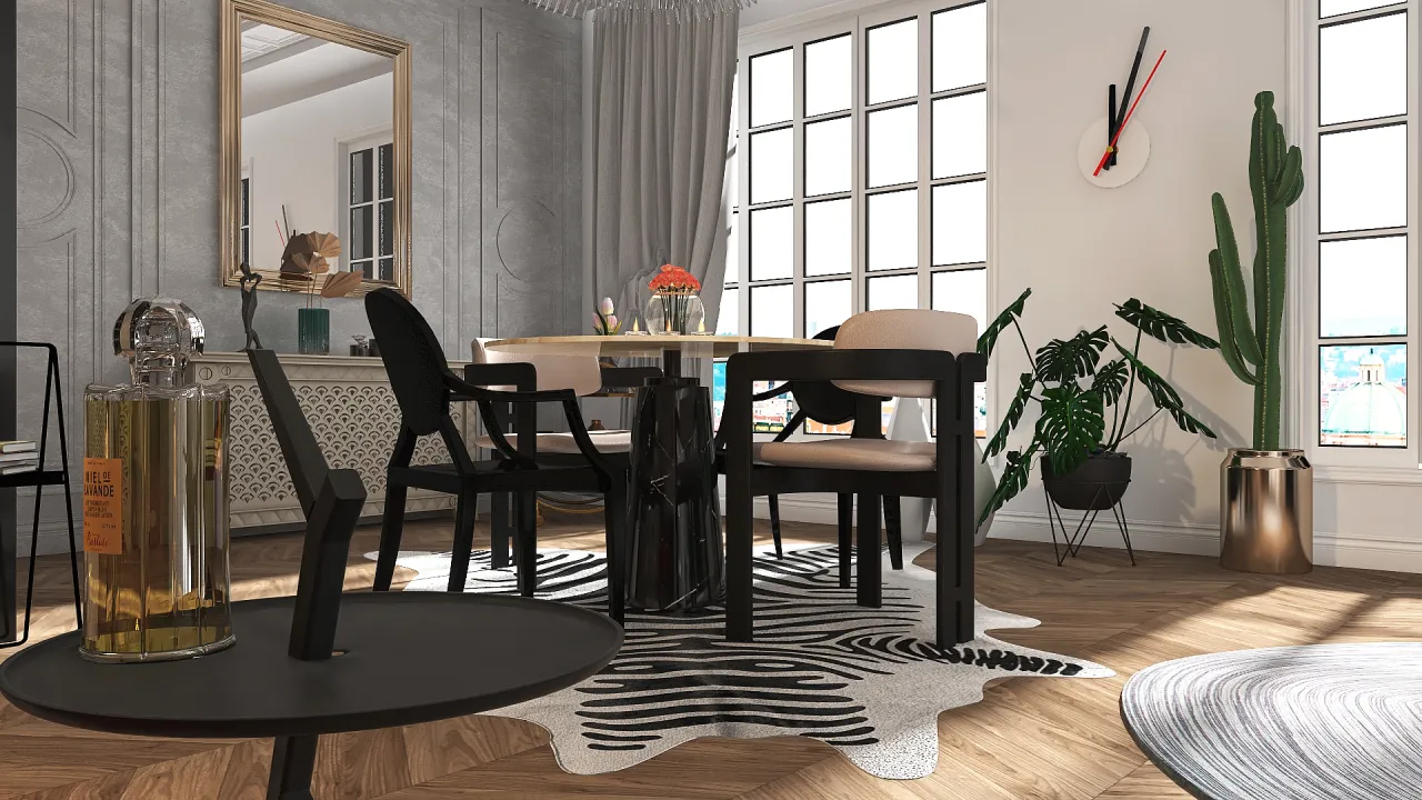 Modern Black Grey Red LivingDiningRoom 3d design renderings