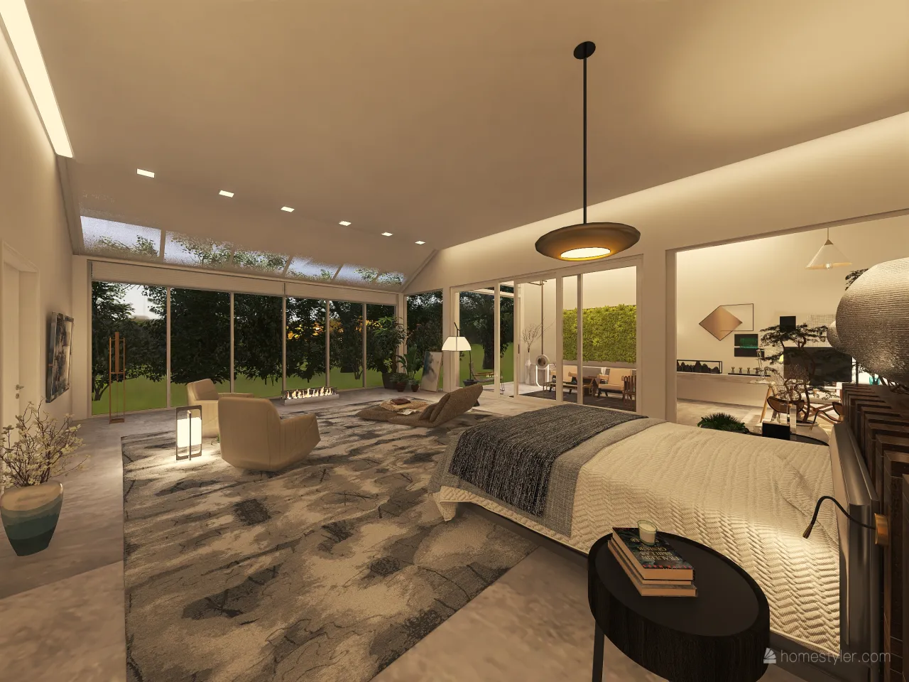 Contemporary Scandinavian WabiSabi White Grey MasterBedroom 3d design renderings