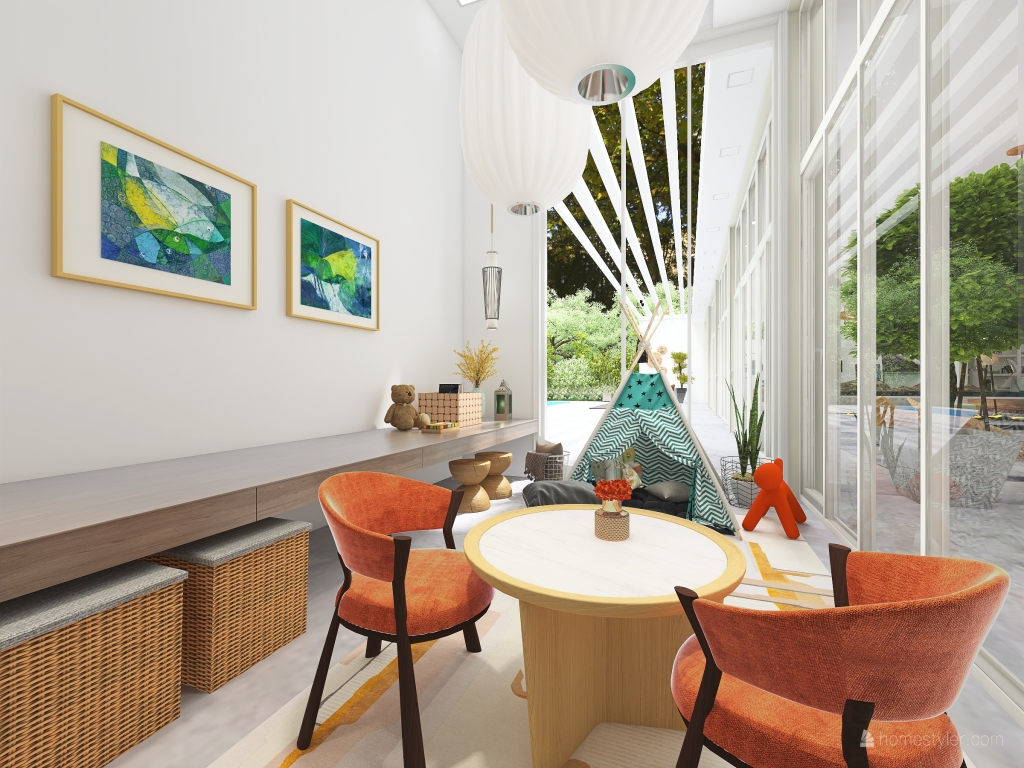Contemporary Scandinavian WabiSabi White Grey playroom 3d design renderings