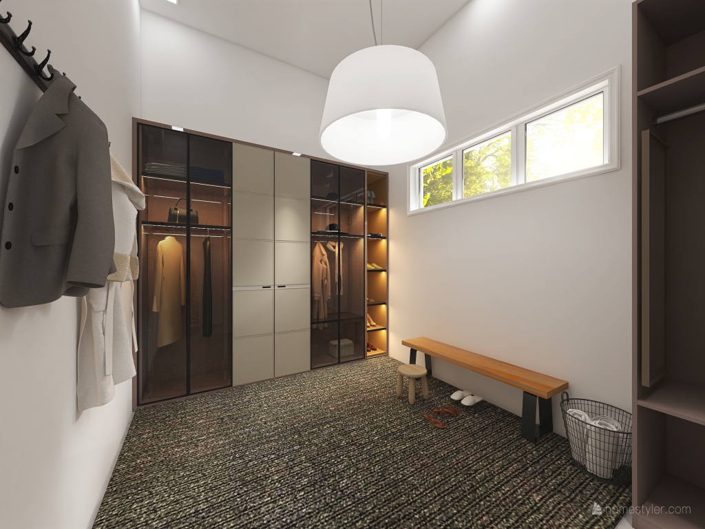Contemporary Scandinavian WabiSabi White Grey Mud  Room 3d design renderings
