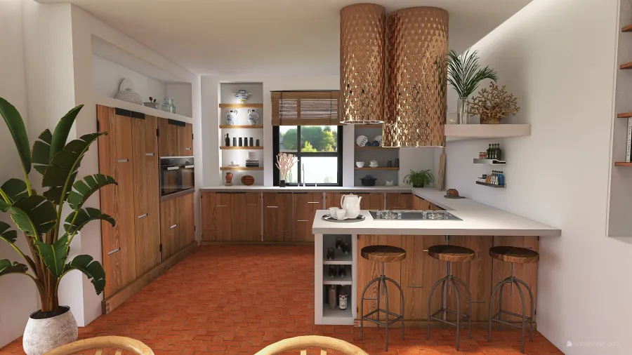 Mediterranean Bohemian WarmTones Dining Room 3d design renderings