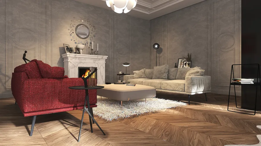 Modern Black Grey Red Living and Dining Room 3d design renderings