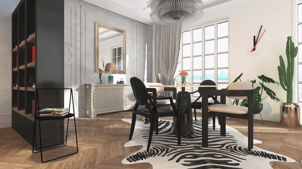 Modern Black Grey Red LivingDiningRoom 3d design renderings