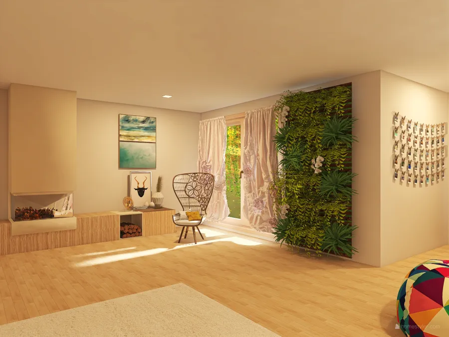 Contemporary Bohemian WarmTones Beige Green Bedroom 3d design renderings