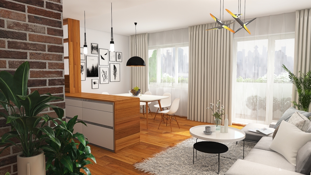 Modern Bohemian #HSDA2020Residential Typical Polish Lounge White WoodTones 3d design renderings