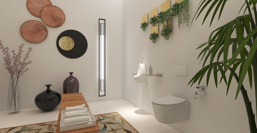 Contemporary Scandinavian WabiSabi White Grey Guest Toilet 3d design renderings
