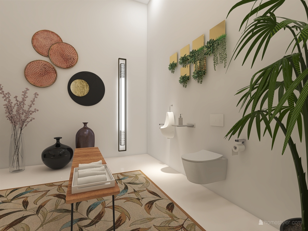 Contemporary Scandinavian WabiSabi White Grey Guest Toilet 3d design renderings