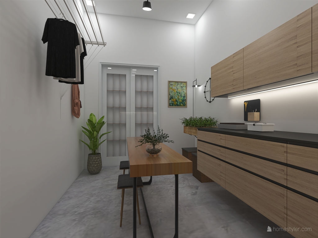 Contemporary Scandinavian WabiSabi White Grey Laundry Room 3d design renderings