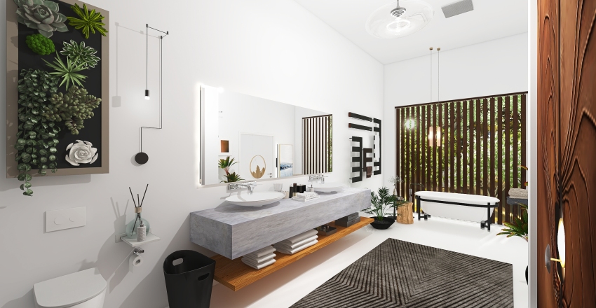 Contemporary Scandinavian WabiSabi White Grey Master Bathroom 3d design renderings