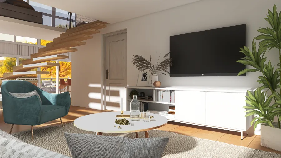 Rustic WabiSabi #HSDA2020Residential - Cozy Cabin White WoodTones Grey 3d design renderings