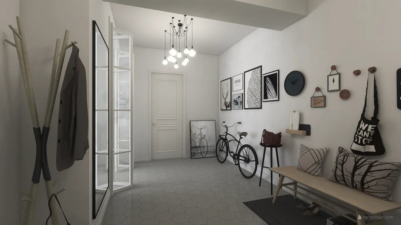 Scandinavian Modern White Grey Hallway 3d design renderings