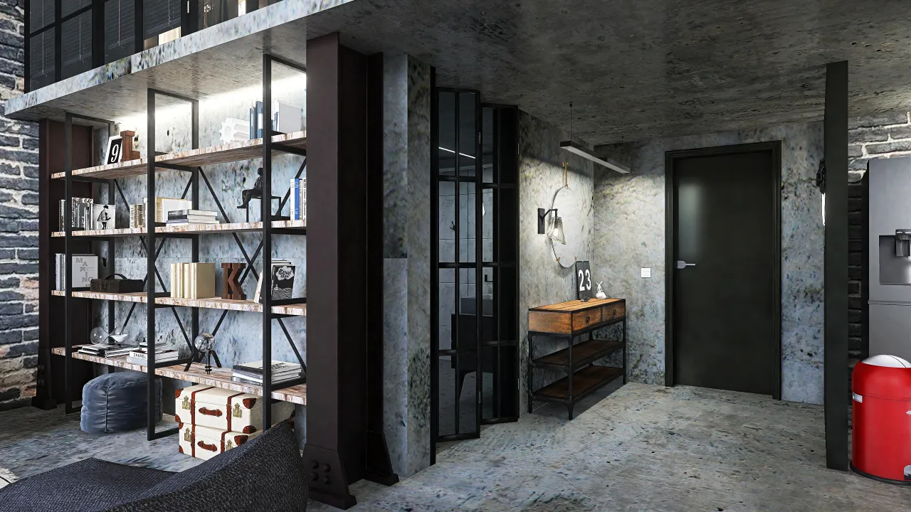 Industrial Bauhaus Modern Grey Black LivingDiningRoom 3d design renderings