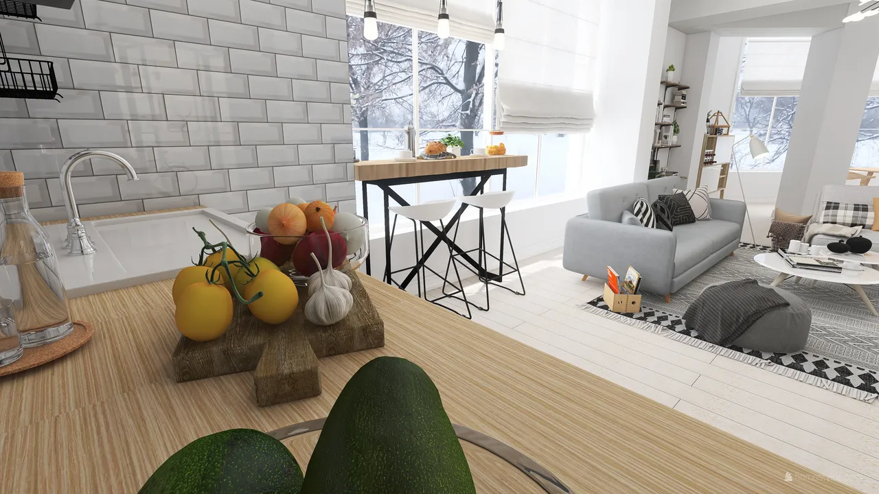 Scandinavian Modern White Grey LivingDiningRoom 3d design renderings