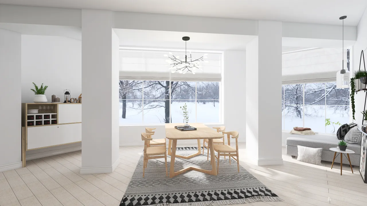 Scandinavian Modern White Grey LivingDiningRoom 3d design renderings