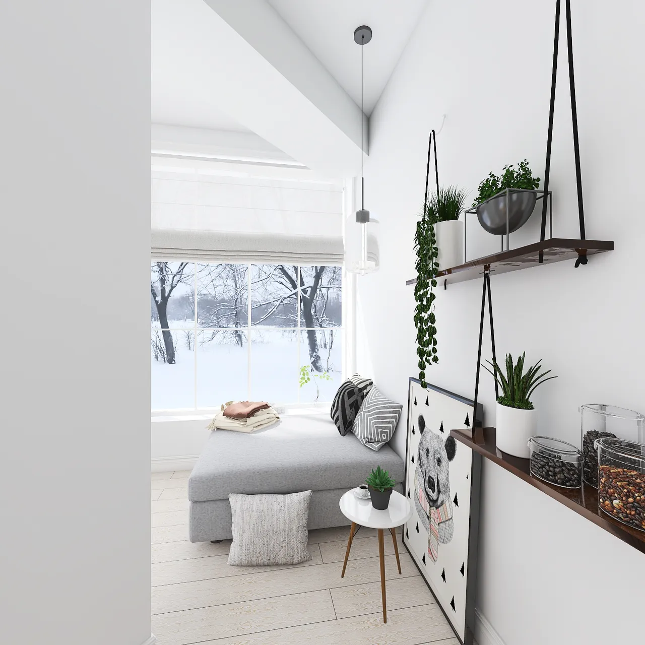 Scandinavian Modern White Grey LivingDiningRoom 3d design renderings