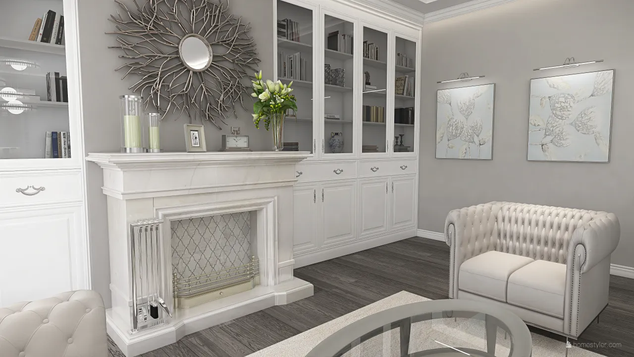 Traditional White Grey LivingDiningRoom 3d design renderings