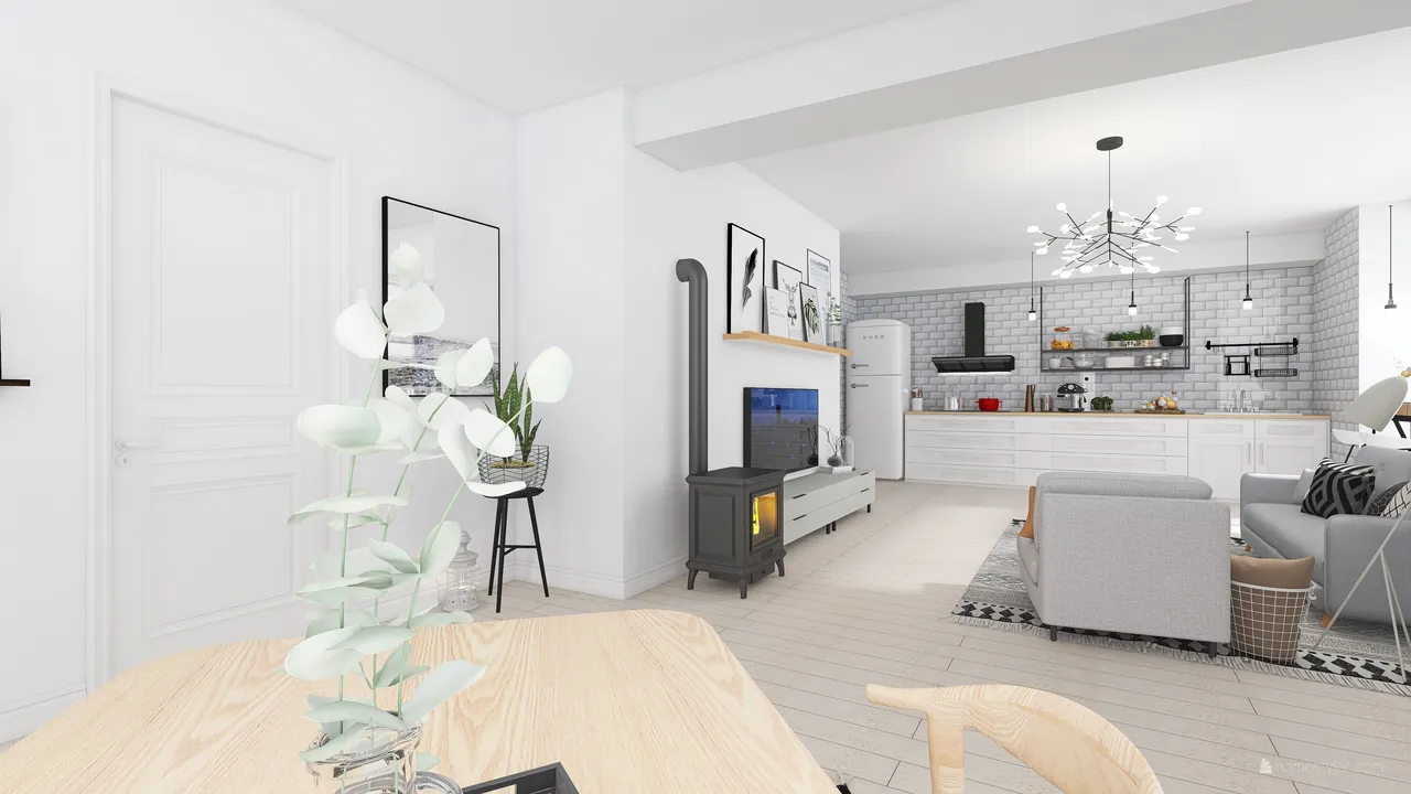 Scandinavian Modern White Grey LivingDiningRoom 3d design renderings