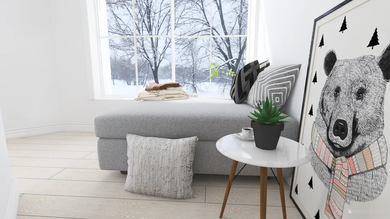 Scandinavian Modern White Grey LivingDiningRoom 3d design renderings