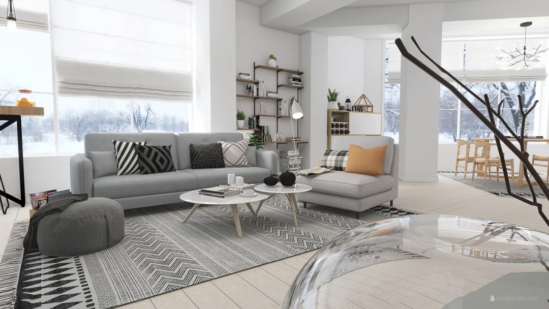Scandinavian Modern Scandinavian house White Grey 3d design renderings