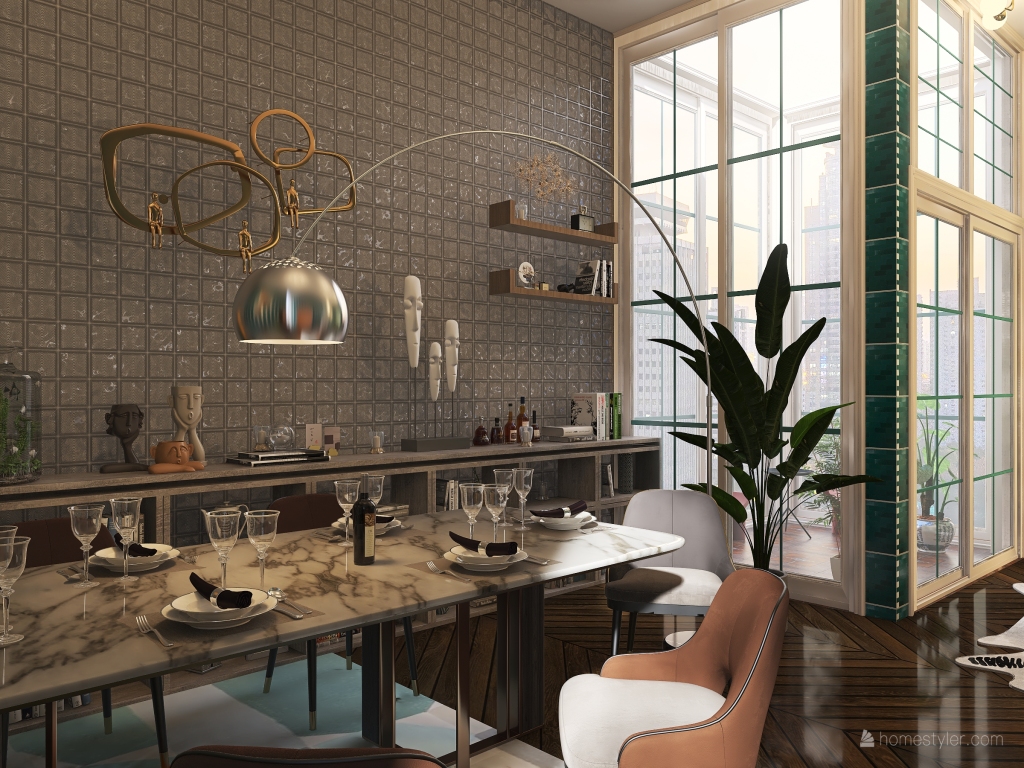 Dining room/bar with smoking area 3d design renderings