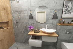 Small bathroom concrete and wood Design Rendering