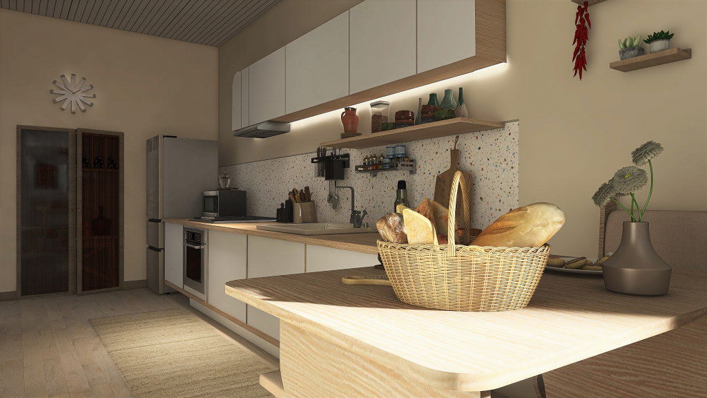 Modern Black Grey Red Kitchen 3d design renderings