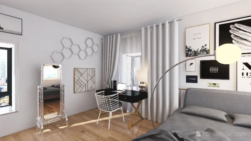 Minimalist dorm room 3d design renderings