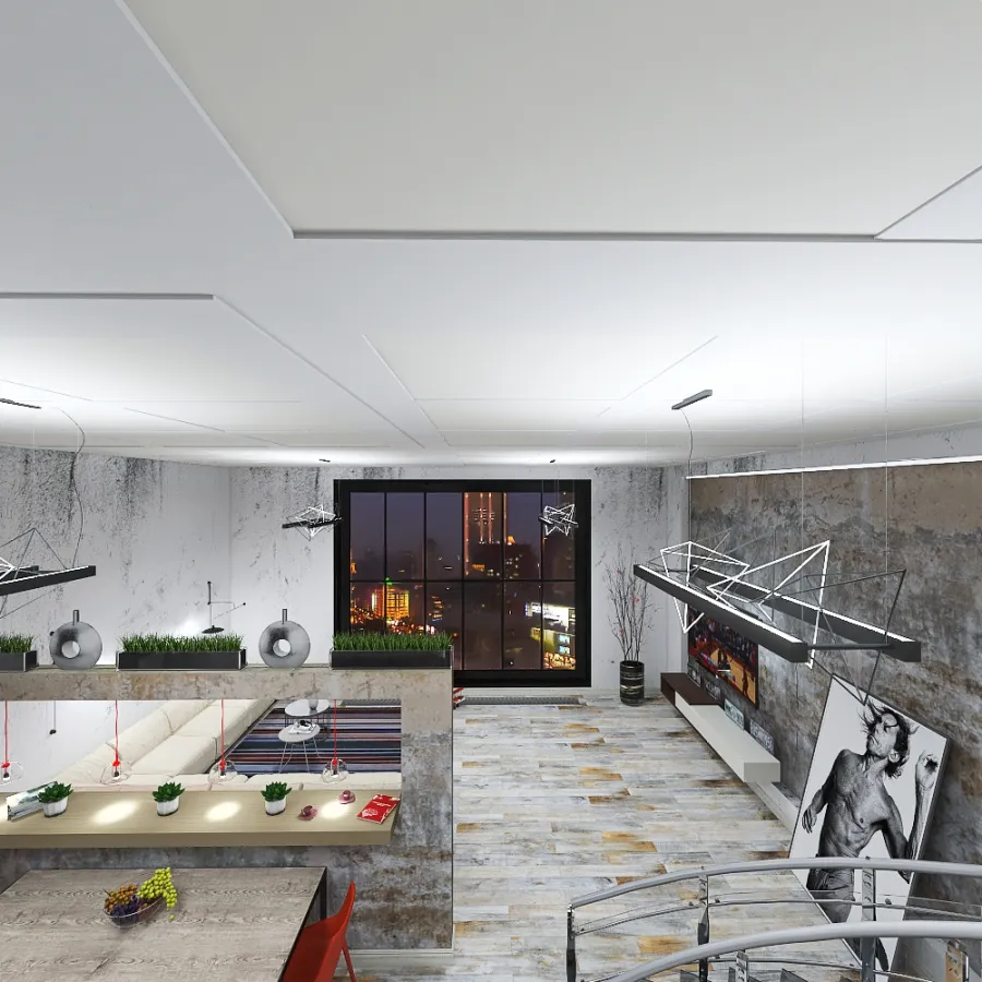 Industrial #HSDA2020Residential #Loft  city-apartment 90m2 Grey White 3d design renderings