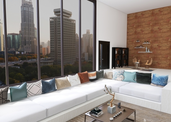 Wabi Sabi style lounge in NY Design Rendering