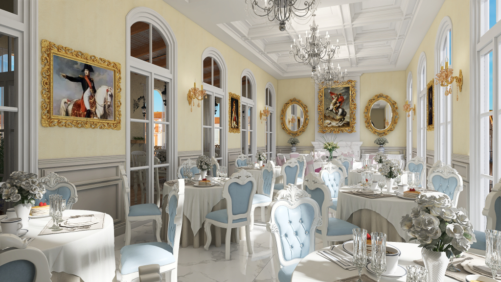 StyleOther Yellow Blue MAIN DINING HALL 3d design renderings